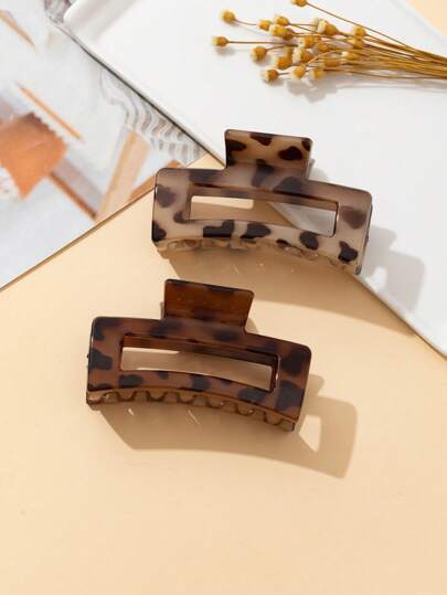 2pcs Leopard Print Square Shape Hair Clip, Hair Claw, Hair Accessories Summer Hair Clips Hair Jaw Clip Hair Clamps Hair Clutch Hair Catcher Clip, School Stuff, College Fall Winter Claw Clip For Vacation Outfits Woman
