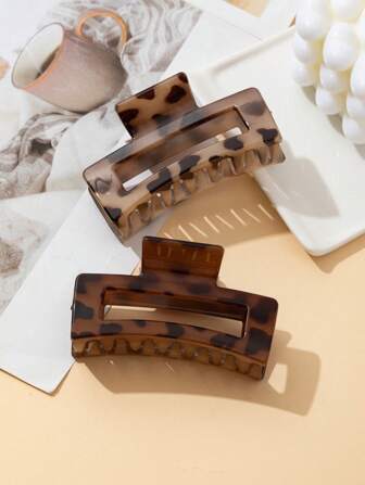2pcs Leopard Print Square Shape Hair Clip, Hair Claw, Hair Accessories Summer Hair Clips Hair Jaw Clip Hair Clamps Hair Clutch Hair Catcher Clip, School Stuff, College Fall Winter Claw Clip For Vacation Outfits Woman