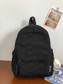 1 件女孩拉链开合简约背包，时尚百搭书包，极具吸引力，心形印花，纯色单肩包适合日常使用，返校 - 彩色 - 查看 4