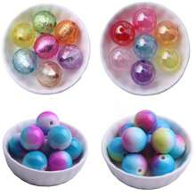 彩色風格20mm 10入組散珠環，亞克力繪畫彩虹迪斯可銀箔爆裂水晶磚珠，適用於粗鍊項鍊、珠寶設計