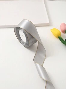 (1捲) DIY玫瑰花造型緞帶，適用於裝飾蛋糕、禮品、包裝、婚禮、派對、手工製作蝴蝶結，具金邊緣 - 1卷金邊 - 查看 18