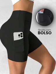 Shorts bermuda fitness com BOLSO cintura alta para academia ciclismo ginastica e atividade ar livre