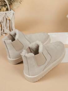 冬季新款圓頭短靴，厚實毛絨內裡，防滑柔軟平底，舒適戶外休閒女式雪地靴 - 米色 - 查看 6