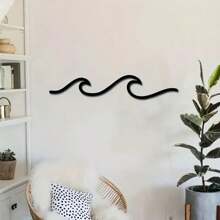1 szt. Żelazna grafika Ocean Wave Line Art Metalowa ściana do montażu, prosta czarna naklejka dekoracyjna Sea Lover Art Wall Sign, salon sypialnia domowa dekoracja ścienna, prezent