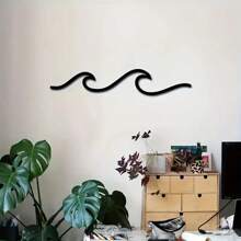1 szt. Żelazna grafika Ocean Wave Line Art Metalowa ściana do montażu, prosta czarna naklejka dekoracyjna Sea Lover Art Wall Sign, salon sypialnia domowa dekoracja ścienna, prezent