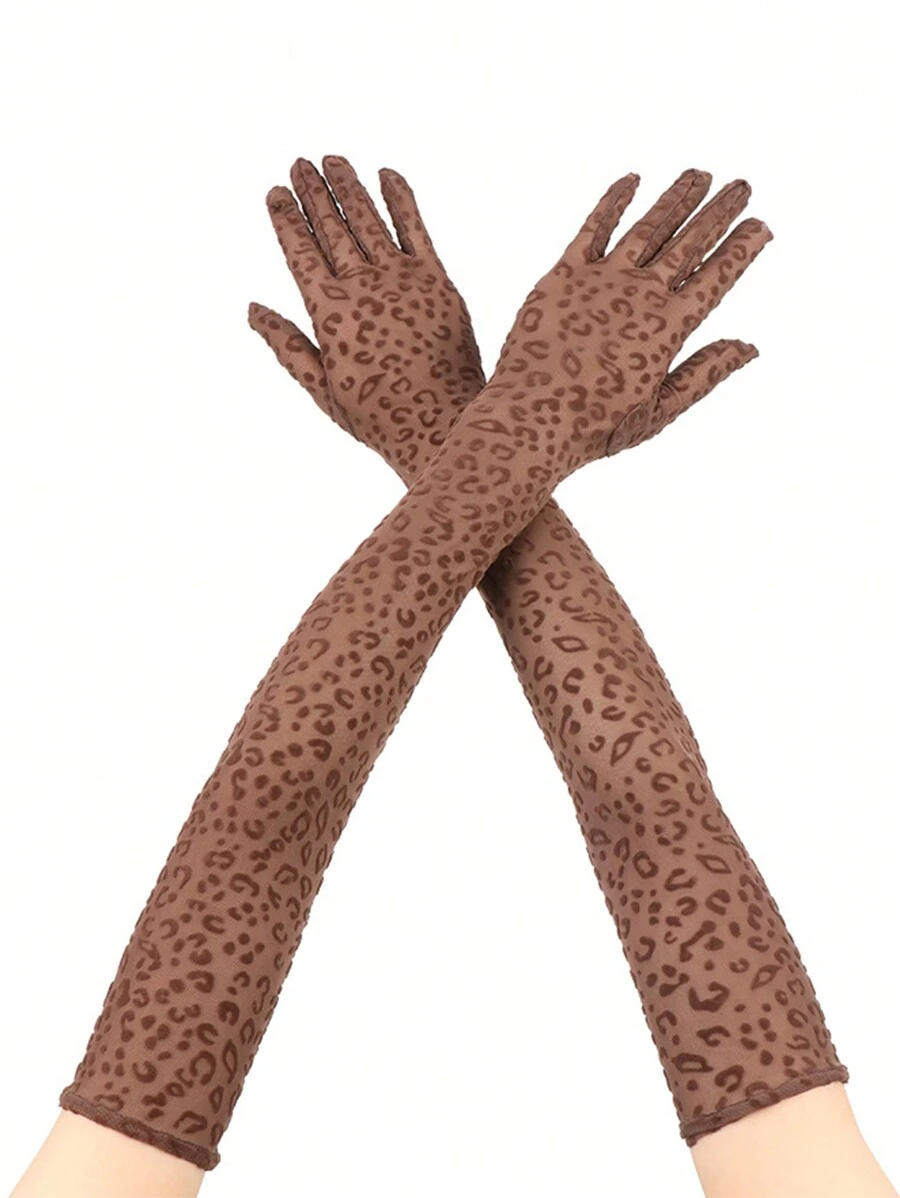 55cm lange Leoparden-Muster Mesh Handschuhe für Frauen, dünnes Design mit Spitzenbesatz, ideal als Fahrhandschuhe, Sonnenschutz, Halloween Kostüm Zubehör - Handschuhe mit Leopardenmuster - Übersicht 1