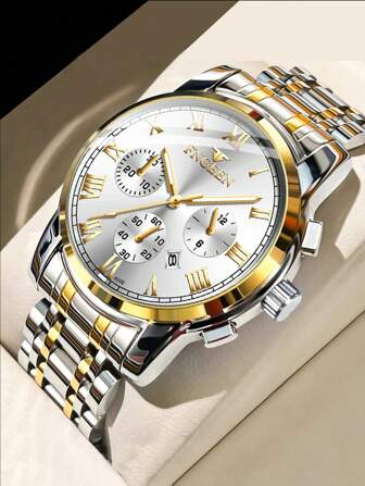 FNGEEN 1 reloj para hombre, de acero inoxidable, de lujo, con botón de cierre oculto, impermeable, luminoso y con visualización de fecha para deportes