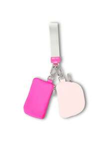 1 pieza Billetera llavero de doble bolsillo, Monedero de muñeca mini, Monedero portátil desmontable con correa para la muñeca, Carteras pequeñas, Bolsas de almacenamiento mini que ocupan menos espacio y son talla grande ligeras. Se puede guardar fácilmente en bolsillos, mochilas y bolsos, y es un excelente accesorio para diferentes escenarios como viajes, fitness y compras - Color rosa + beige