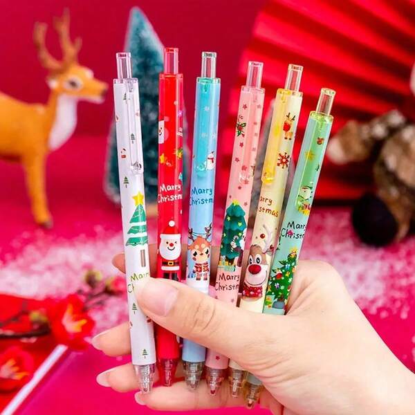 Christmas Decoration Random Color Cartoon Cute Christmas Gel Pen Student Brush School Signature Pen 0.5mm Large Capacity Pen Office Gift/Some Accessories, Colors, Written Words, Patterns, Shapes Are Random