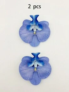 1pair Blue Butterfly Orchid Artificial Flower Shoe Clip 3D Film For Headbands, Clothing, Shoes, Hats Decoration Accessories - Blue - View 7