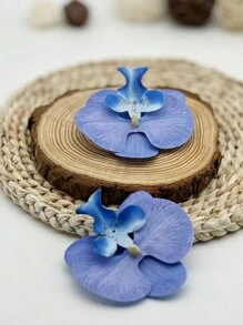 1pair Blue Butterfly Orchid Artificial Flower Shoe Clip 3D Film For Headbands, Clothing, Shoes, Hats Decoration Accessories - Blue - View 6