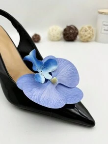 1pair Blue Butterfly Orchid Artificial Flower Shoe Clip 3D Film For Headbands, Clothing, Shoes, Hats Decoration Accessories - Blue - View 4