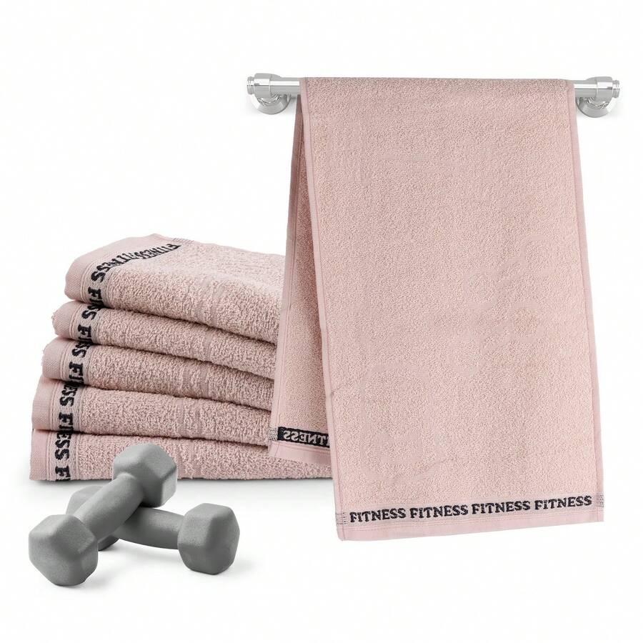 Kit With 6 100% Cotton Gym Towels Embroidered In Different Colors - 乾枯玫瑰色 - 查看 1
