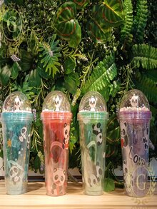 Bonito vaso con estampado de dibujos animados para tomar bebidas calientes y frías con popote con bonitos dibujos animados para niños y niñas - Azul - Ver 1