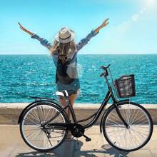 Adult Cruiser Bicycle, Commuter Bike With Basket, Steel Frame Urban Bike For Men, Women, 26 Inch