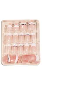 48pcs French Manicure False Nails Set For Both Hands And Feet, Suitable For Travel, Daily Life, Birthday And Party, Plus 1pc Jelly Gel And 1pc Cuticle Pusher - Multicolor - View 3