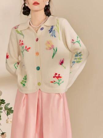 Cozy Jacquard Design Cardigan For Women, Soft & Relaxed Fit