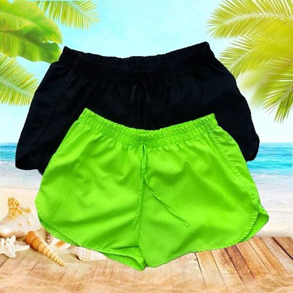 2 shorts Tactel Feminino Saída de praia pareô Canga Short de Academia Moda academia