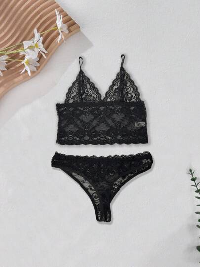 Verleidelijke Zwart Kanten Lingerie Set Including BH Panties Two Pieces Women view 5