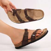 Women's Flat Retro Style Casual Sandals,Toe Ring Cross Strap Cork Sandals,With Adjustable Buckle Summer Sandals - 棕色 - 查看 5