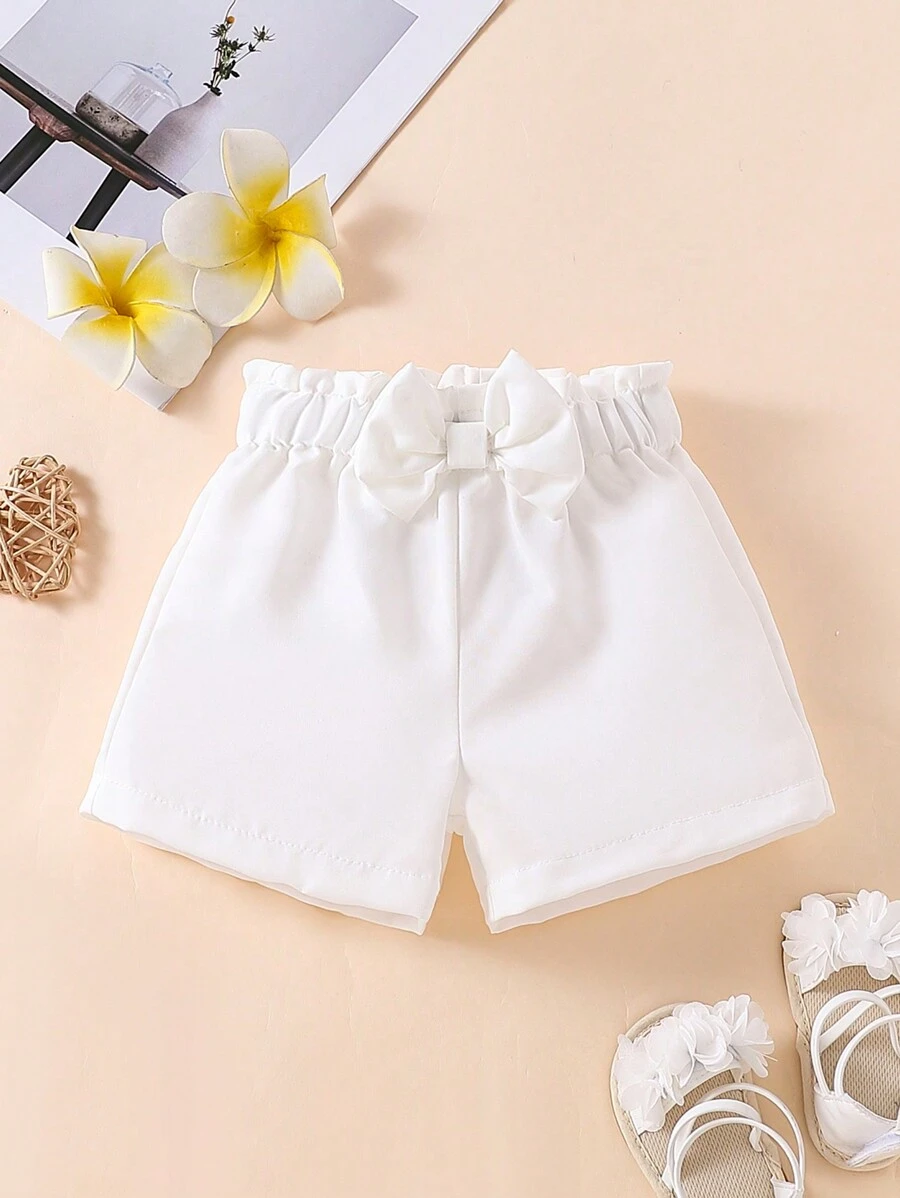 New Summer Baby Girl Bowknot Black & White Casual Shorts - White - View 1