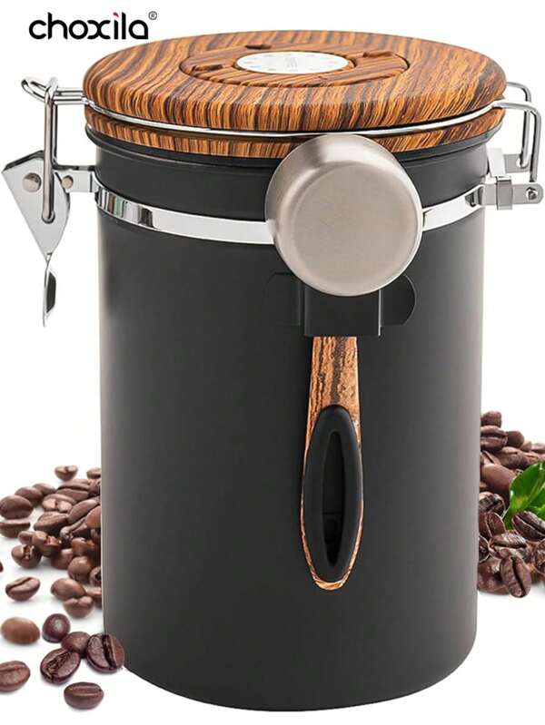 choxila 1 pièce de Boîte de conservation de café 1,2 L/1,5 L/1,8 L, contenants hermétiques pour grains de café, boîte de rangement alimentaire en acier inoxydable avec indicateur de date et cuillère, accessoires de café pour café moulu, grains, thé, sucre, farine, céréales, fournitures scolaires pour la rentrée scolaire