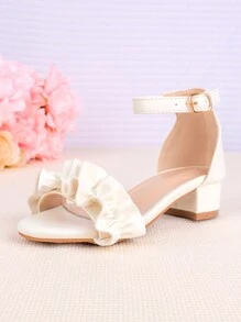 Girls' Princess Sandals With Chunky/ Low Heels, Open Toe, For Wedding/Banquet/Flower Girl, Mid/Large Sizes - White - View 2