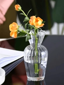 1 Pc Minimalist Vintage Striped Glass Vase, Transparent Hydroponic Striped Vase, Small Flower Dried Vase, Living Room Decorative Vase Arrangement Transparent Glass Vase With Buds Decoration, Home Tabletop Decorations, Flower Arrangement Vase Decorations, For Flower Care Home Decor Flower Vase