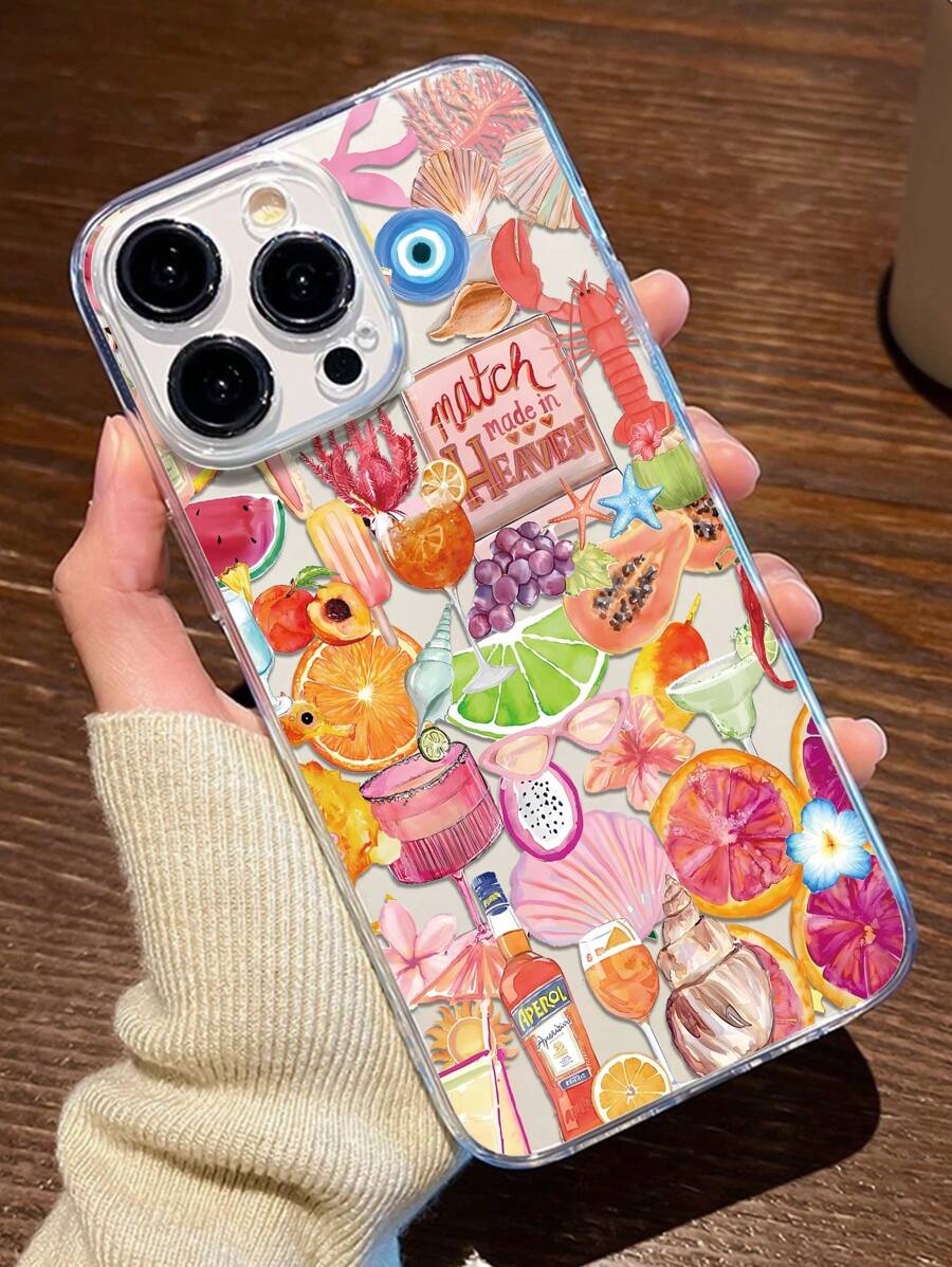 1pc Fruit Pattern Transparent TPU Full Coverage Anti-Fall Anti-Fingerprint Phone Case Compatible With IPhone & Galaxy - Multicolor - View 1