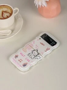 1 件加厚气囊波浪框防摔可爱手机壳带夏季元素（冰淇淋、樱桃、风扇）激光纸折叠保护套，适用于三星 Galaxy Z Flip3 5G、Galaxy Z Flip4 5G、Galaxy Z Flip5 5G、Galaxy Z Flip6 5G