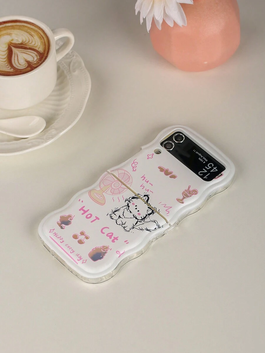 1 件加厚气囊波浪框防摔可爱手机壳带夏季元素（冰淇淋、樱桃、风扇）激光纸折叠保护套，适用于三星 Galaxy Z Flip3 5G、Galaxy Z Flip4 5G、Galaxy Z Flip5 5G、Galaxy Z Flip6 5G