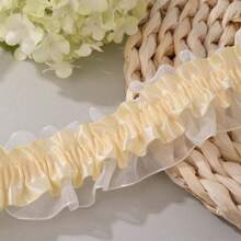 5m Double Layer Elastic Snow Yarn Pleated Lace Trim, 4cm Width, For DIY Hair Accessories, Cheerleading Fan Support Clothing, Cuffs And Supplies