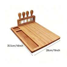1 套竹制奶酪板套装，奶酪托盘，熟食板和盛菜盘，配有 4 把不锈钢奶酪刀，非常适合婚礼礼物圣诞节生日派对