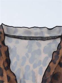 Top sexy de mujer tipo body con estampado de leopardo transparente, tipo cárdigan con cordones y manga larga, Y2K para mujer