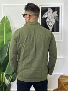 Jaqueta Jeans Masculina - Verde Militar - Visão 3