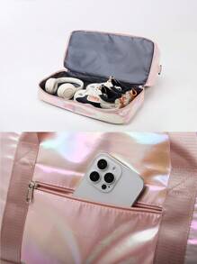 Nueva bolsa de viaje y deporte de moda unisex, casual y versátil, adecuada para viajes cortos, se puede usar como bolso de hombro, bandolera o de mano, se puede colgar en la maleta, bolso de maternidad de gran capacidad, expandible, portátil, impermeable, ideal para compras y viajes, plegable y ligera, disponible en unicolor y brillantes, bolsa de viaje, mochila, bolsa de útiles escolares - Rosa - Ver 5