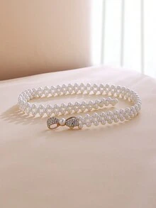 1pc Elastic Pearl Beaded Waist Belt, Simple Style For Women's Dresses, Suitable For Commuting, Shopping And Parties,School - Pearl Belt - View 4