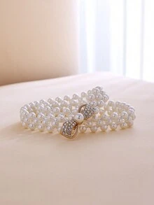 1pc Elastic Pearl Beaded Waist Belt, Simple Style For Women's Dresses, Suitable For Commuting, Shopping And Parties,School - Pearl Belt - View 1