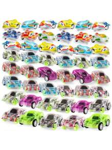 10/20/30pcs Mini Pull-Back Cars And Airplanes Come, With Cartoon Transparent Race Cars And Colorful Shells, Inertial Cars And Airplanes For Boys And Girls(Style Color Random)Kids Toys