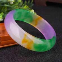 1入翡翠手鍊，綠色、黃色、紫色、白色，寶石手鍊，高品質寶石手鍊，手工製作手鍊-治療保護好運手鍊手鍊首飾盒(56-62毫米)，時尚手鍊禮品，女士禮品。