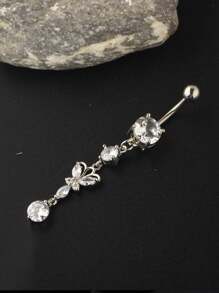 1PC  Rhinestone Butterfly Decor Navel Belly Ring Unisex Stainless Steel Crystal Punk Piercing - A Fashionable Body Jewelry Gift For Any Occasion