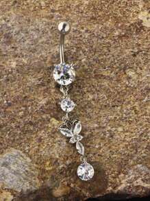 1PC  Rhinestone Butterfly Decor Navel Belly Ring Unisex Stainless Steel Crystal Punk Piercing - A Fashionable Body Jewelry Gift For Any Occasion