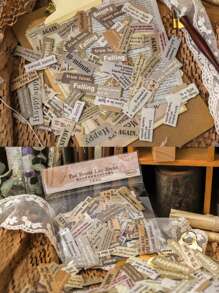 100 Cái/gói Washi Bộ Miếng Dán Vintage Thẻ Chữ Số & Thơ In Giấy Tự Dính Cho Thêu Sò & DIY Trang Trí - Nhiều màu - Xem 2