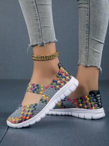 Giày thể thao thoáng khí, chống trơn trượt, đế mềm dệt tay hợp thời trang mới dành cho nữ, có đế phẳng chống mùi, chống mài mòn; Thiết kế rỗng cá tính, dây thun, hở ngón, giày thường ngày tăng; Dép xỏ ngón cho người lớn tuổi, mang lại đôi giày đi làm thoải mái, bền bỉ, dễ đi chân - màu xám - Xem 2