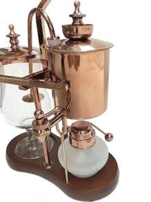 Jogo de Cafeteira Real Belga Cobre Luxo - Belgian Coffee Maker Sifão Vidro Aço Inox - Base Madeira - Bronze - Visão 8