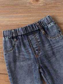 Toddler Boys' Fashionable Casual Elephant Embroidery Crew Neck Long Sleeve Top And Jeans Set, Spring/Autumn/Winter