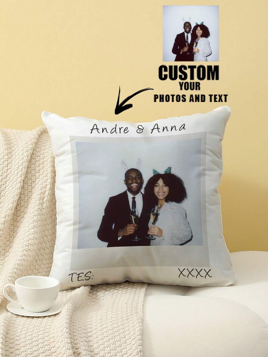 1pc Personalized Customized Pillow Case, Wedding Couple Commemorative Gift, For Home Decoration, Valentine's Day, Christmas, Thanksgiving, New Year Patterns, Baby/Couple/Family Photos, Single-Sided Printing, Without Filling.