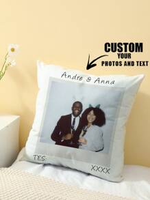 1pc Personalized Customized Pillow Case, Wedding Couple Commemorative Gift, For Home Decoration, Valentine's Day, Christmas, Thanksgiving, New Year Patterns, Baby/Couple/Family Photos, Single-Sided Printing, Without Filling. - Multicolor - View 3