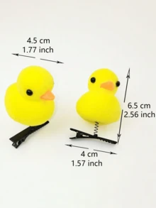 2pcs Cute & Funny Yellow Duck Hair Clips For Girls - Yellow - View 3