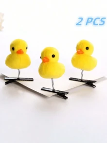 2pcs Cute & Funny Yellow Duck Hair Clips For Girls - Yellow - View 1